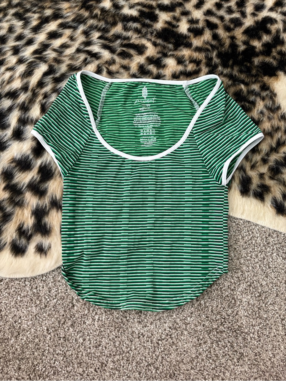 FP Movement by Free People Green and White Striped Scoop Neck Tee